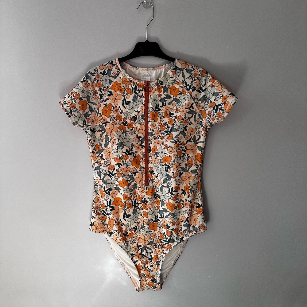 Cupshe Orange and Cream Floral Bodysuit